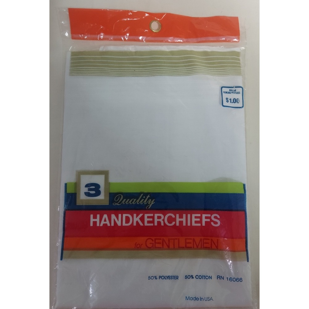 Handkerchiefs Vintage 1980s for Gentlemen USA Rare NOS Sealed Dollar Set‎ of 3